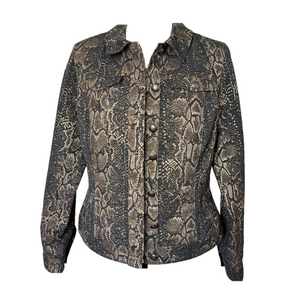 Vintage Snakeskin Print Lightweight Jacket 8 Metal Buttons Animal Print Layering